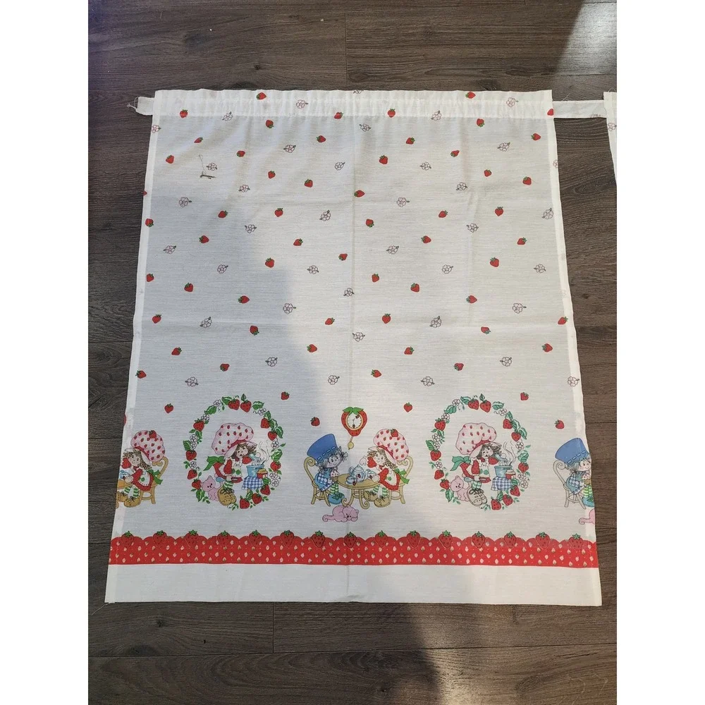 Vintage 70s Strawberry Shortcake Curtains 4 Panels Retro Nursery Decor 24x36
